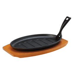 10.75 Inch Cast Iron Sizzle Platter with Wooden Base