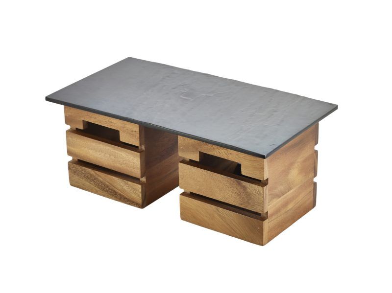 2 Acacia Wood Boxes topped with a Slate Platter