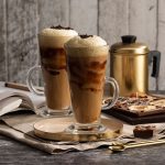 2 Latte Double Wall Mugs with drinks and whipped cream
