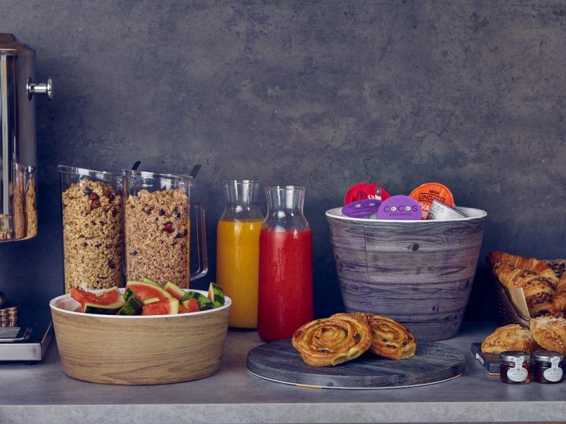 2 Polycarbonate cereal dispensers as part of a buffet breakfast