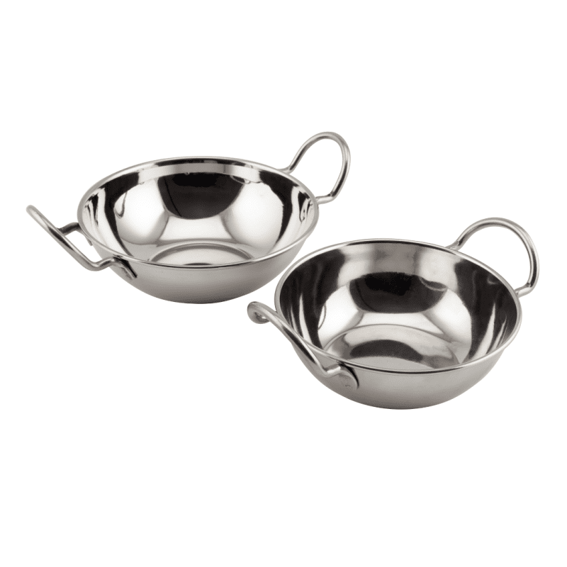 A pair of Stainless Steel Balti Dishes