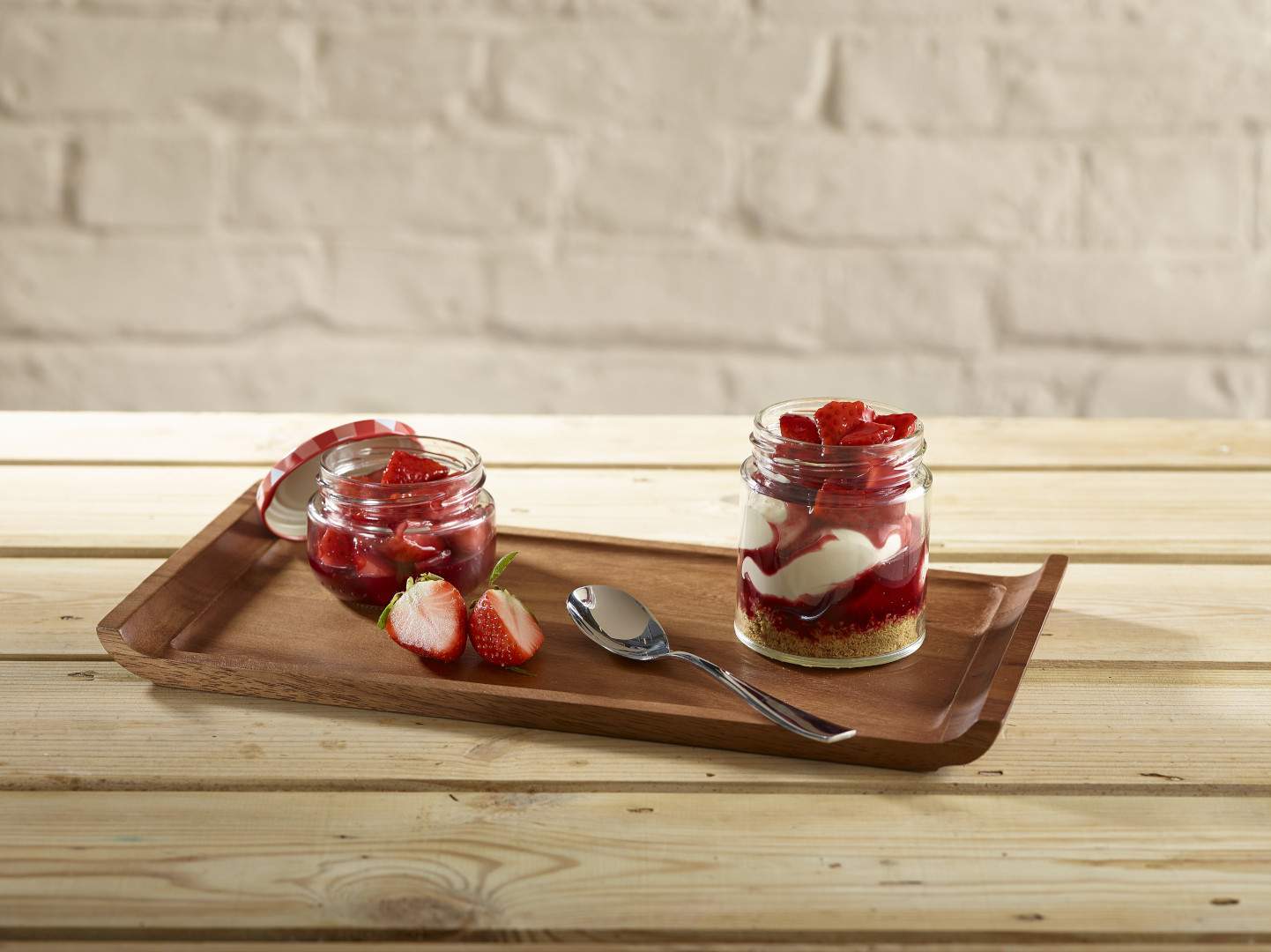Acacia Wood Serving Platter with Stawberries and Cream