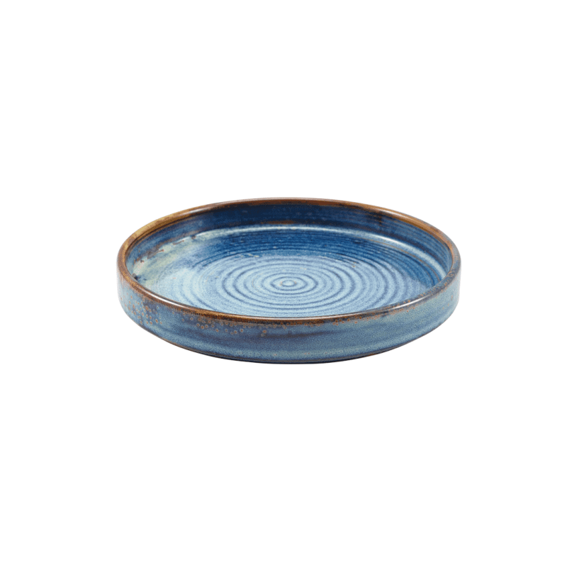 Angled view of 18cm Aqua Blue Presentation Plate