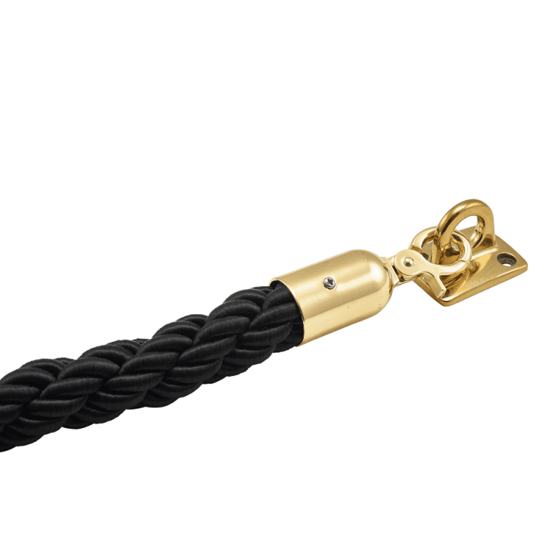 Black Barrier Rope With Brass End and Brass Plated Wall Attachment