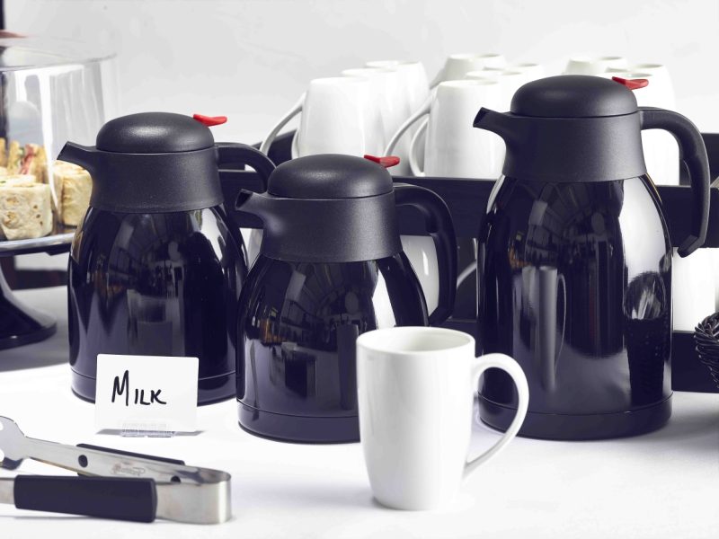 Black Vacuum Jugs in a buffet setting