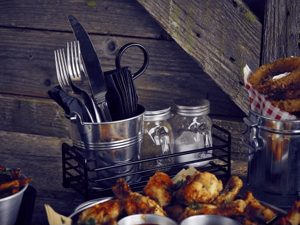 Black Wire Table Caddy containing cutlery