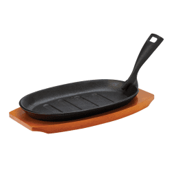 Cast Iron Sizzle Platter with Wooden Base