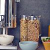 Cereal displayed in polycarbonate cereal dispensers