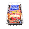 Chocolate bars displayed in a chrome wire display basket