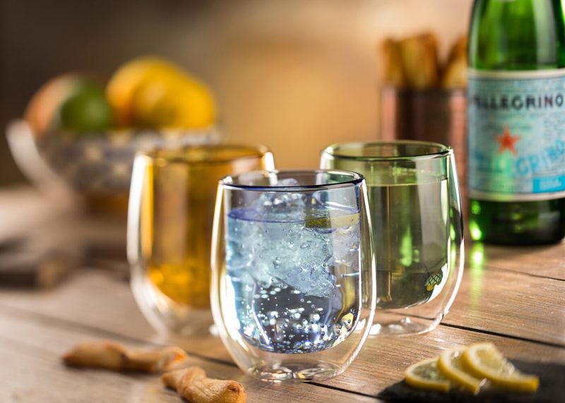 Coloured Tumblers Lifestyle Image with bottle of water