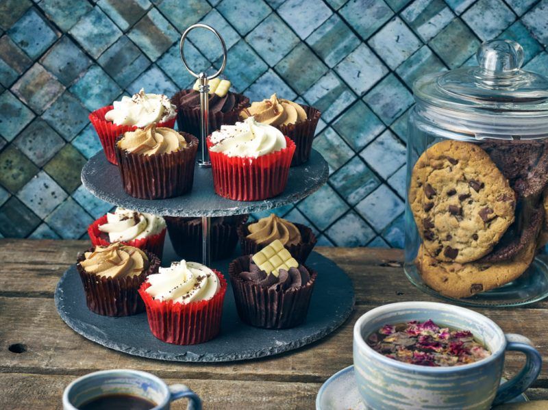 Delicious cup cakes served on a 2 Tier Slayte Cake Stand