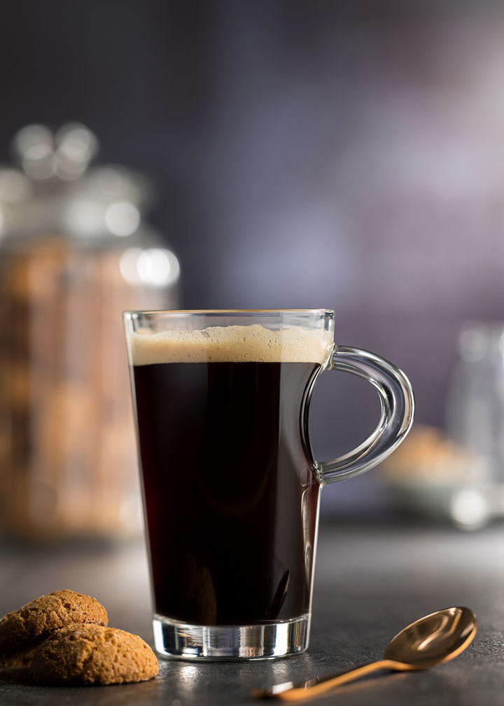 Elba Glass Hot Drinks Mug with black coffee lifestyle image
