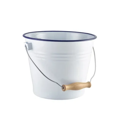 Enamel Bucket White with Blue Rim 22cm