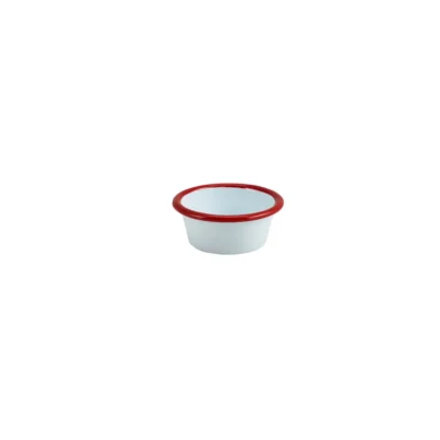 Enamel Ramekin White with Red Rim 7cm