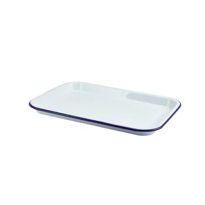 Enamel Serving Tray White with Blue Rim 38-2cm