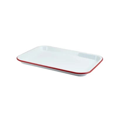 Enamel Serving Tray White with Red Rim