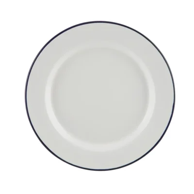 Enamel Wide Rim Plate White and Blue 20cm