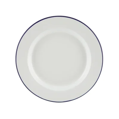 Enamel Wide Rim Plate White and Blue 26cm
