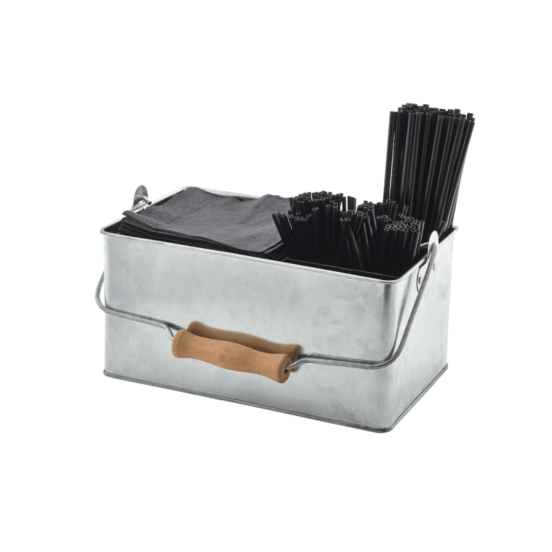 Galvanised Steel Table Caddy containing napkins and straws