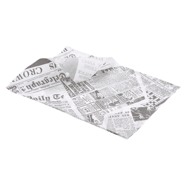 Greaseproof Paper White Newspaper Print 25 x 35cm