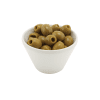 Green olives served in a conical white melamine buffet bowl