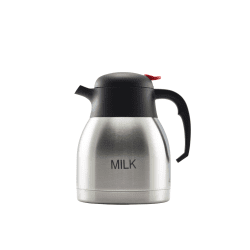 Milk Inscribed Stainless Steel Vacuum Push Button Jug with a capacity of 1-2 litres