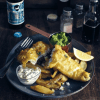 Mini Copper Saucepan with Mushy Peas Fish and Chips