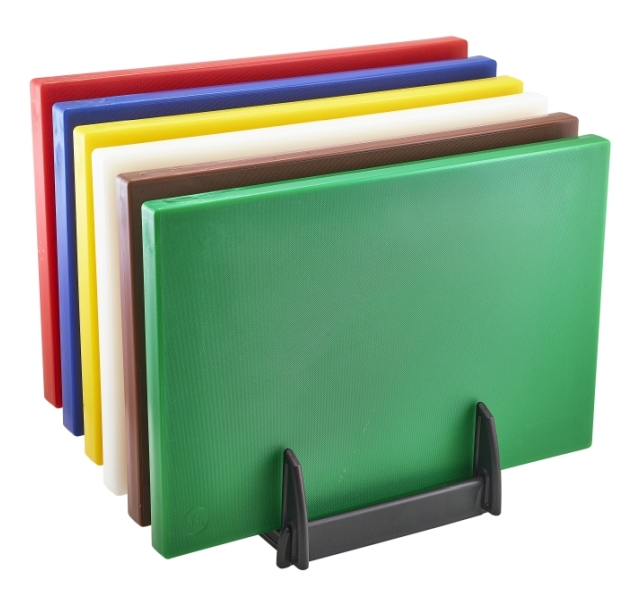 Plastic Chopping Board Rack with colour coded chopping boards