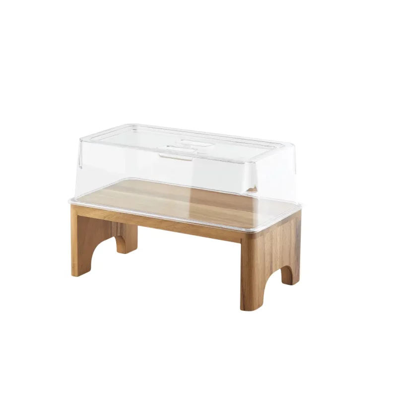 Polycarbonate cover on an Acacia Wood GN Buffet Riser GN 1-3