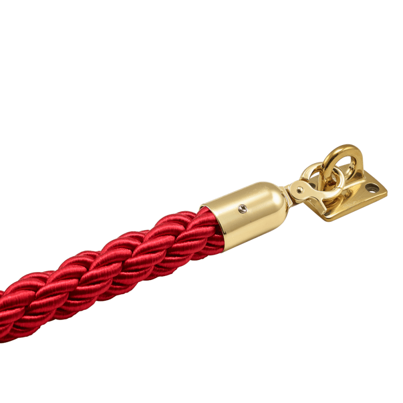 Red Barrier Rope with Brass End and Brass Plated Wall Attachment