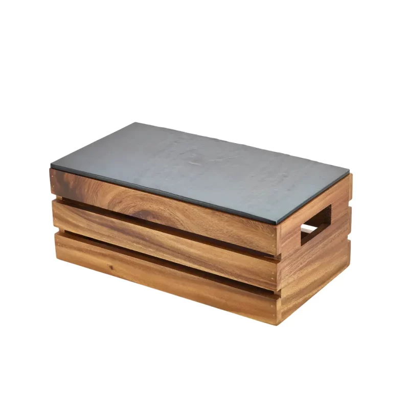 Slate Effect Melamine Platter on an Acacia Wood Box - Riser GN 1-3
