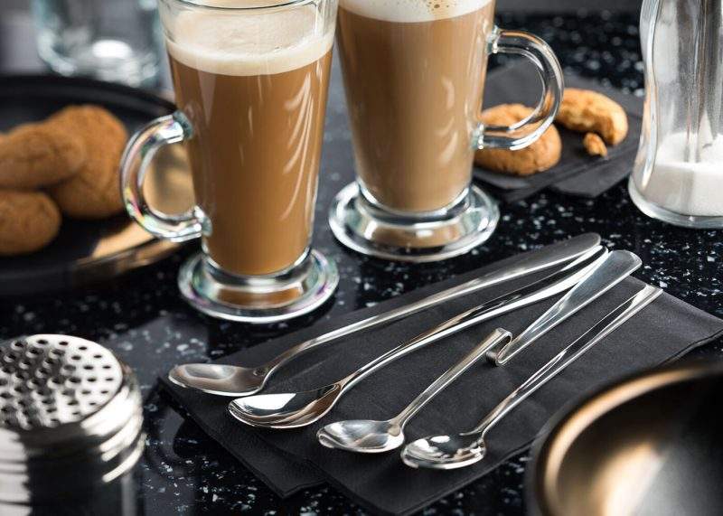 Soda and Latte Spoons with 2 latte glasses lifestyle image