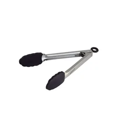 Stainless Steel Locking Tongs with Black Silicone Tip