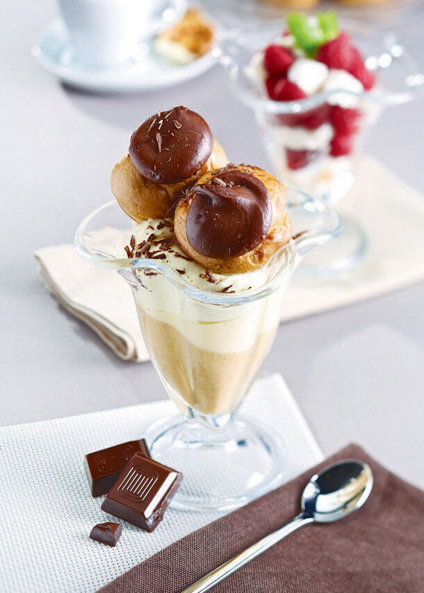 Tall Flare Ice Cream Cup with profiteroles
