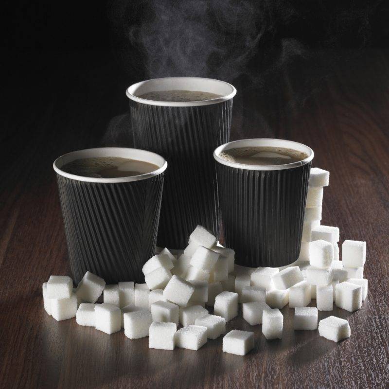 Group of Black Ripple Hot Drinks Cups with sugarcubes