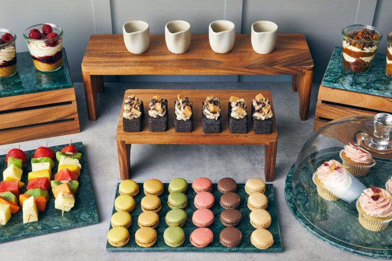 Catering buffet set up utilising Acacia Wood Buffet Risers