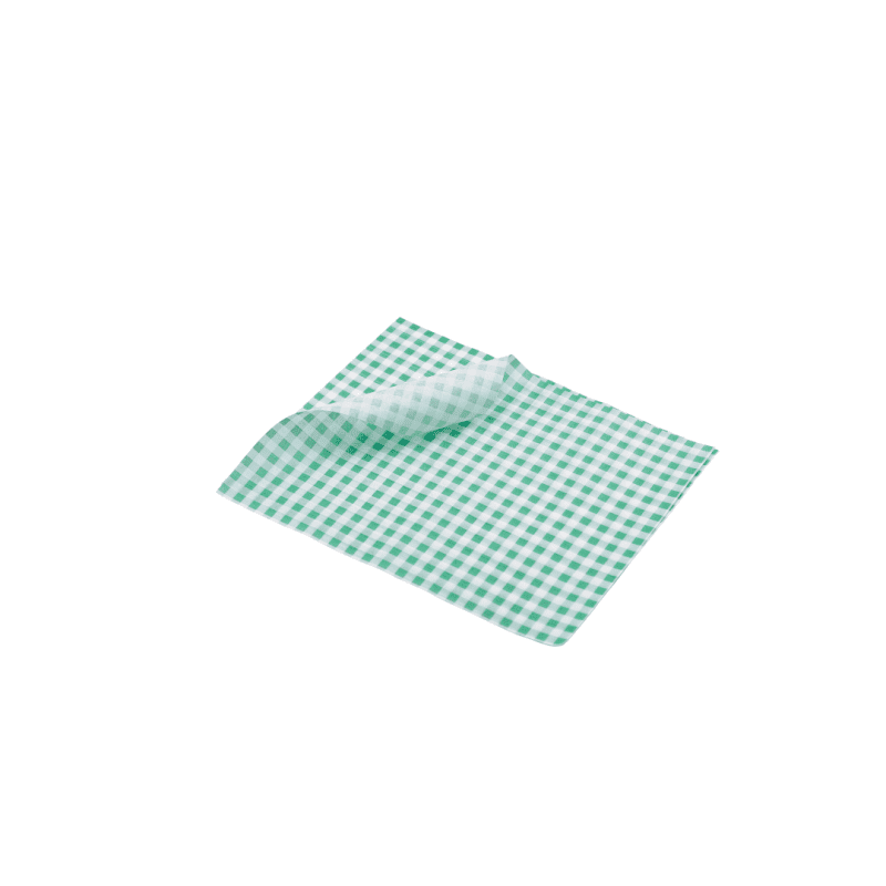 Greaseproof Paper Green Gingham Print 25 x 20cm with corner folded