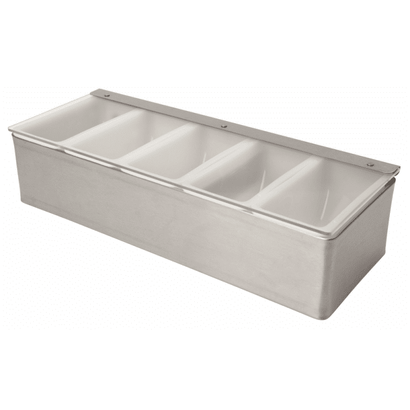5 Compartment Stainless Steel Condiment Holder with Lid Closed
