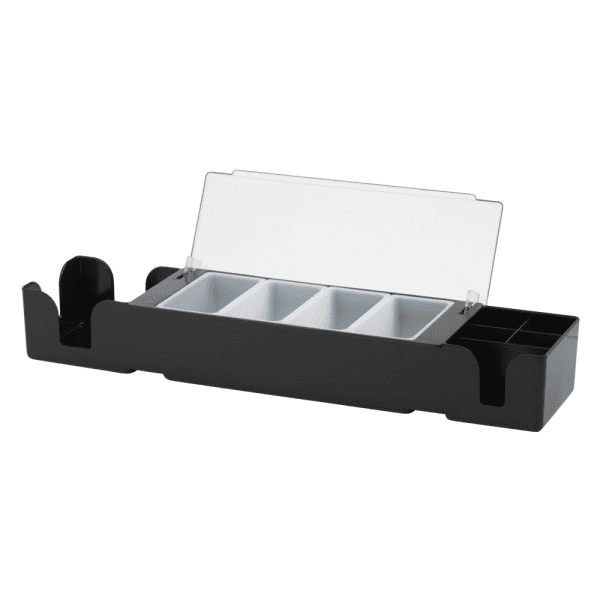 Black Bar Centre with 4 compartments and lid open