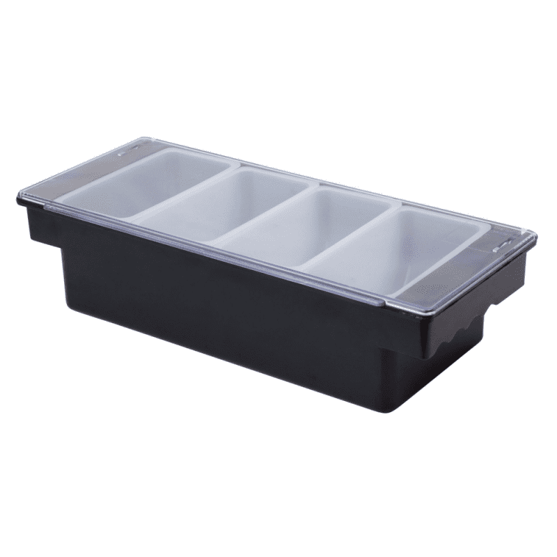 Plastic 4 compartment condiment holder with lid closed - 1 pint capacity