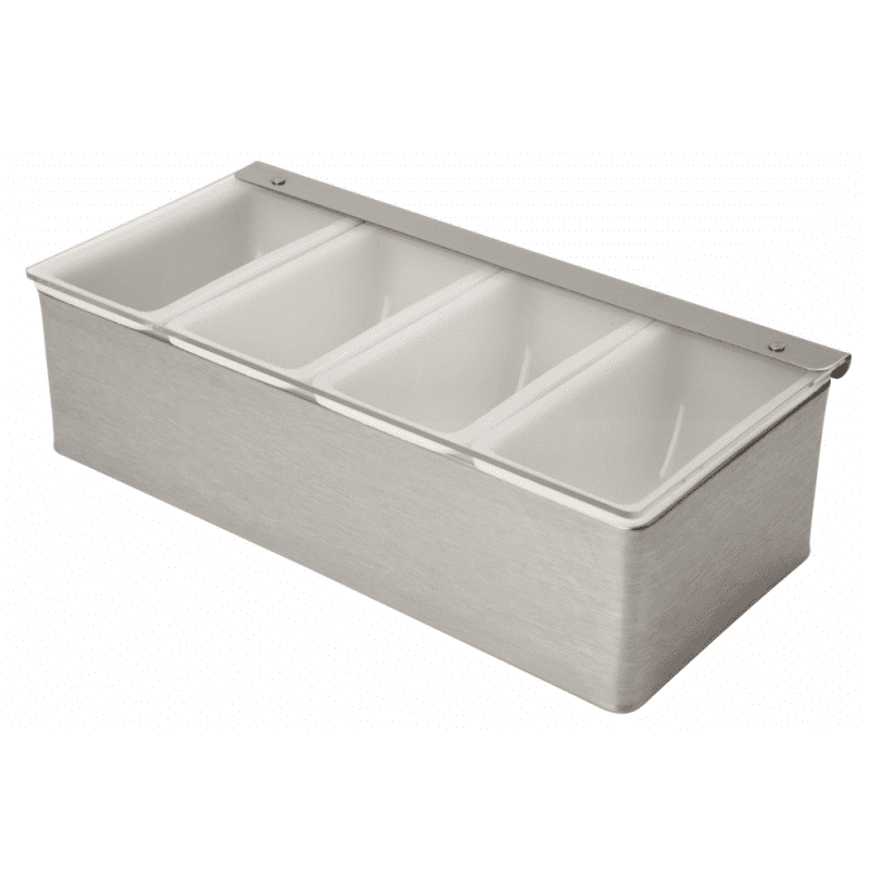 Stainless Steel Condiment Holder with 4 compartments and lid closed
