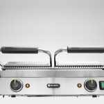 Close up of the front of the Hendi Double Ribbed Contact Grill