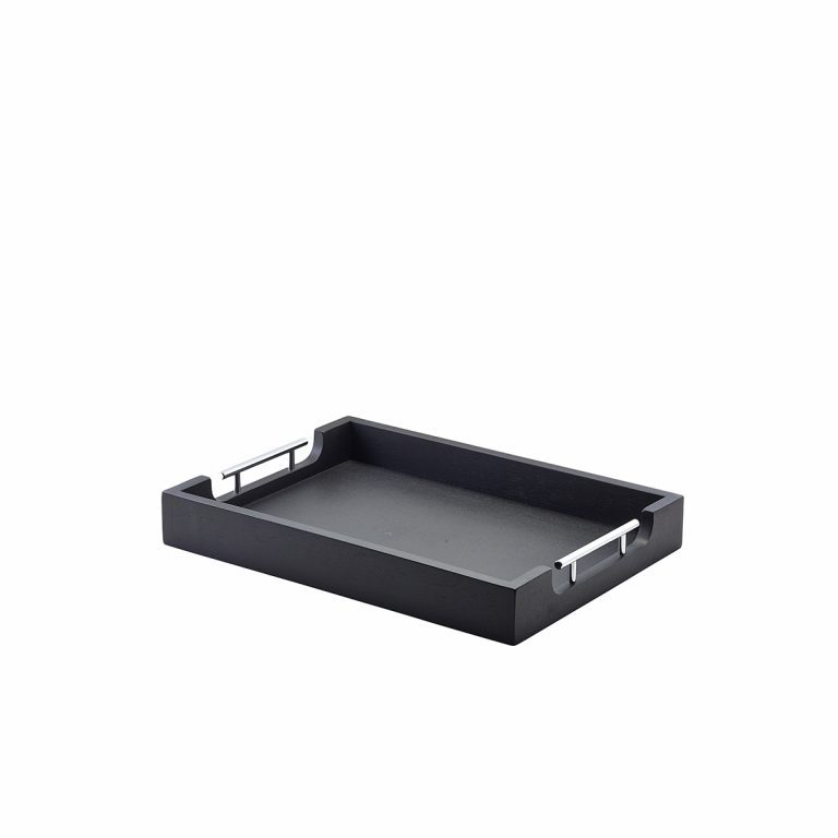 Solid Black Butlers Tray with Metal Handles 45 x 33cm