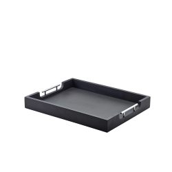 Solid Black Butlers Tray with Metal Handles 50 x 39.5cm