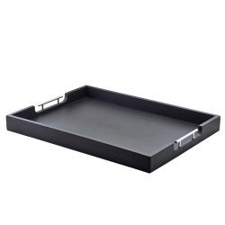 Solid Black Butlers Tray with Metal Handles 65 x 49cm