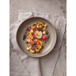 Elements Sand Plate viewed from above with food