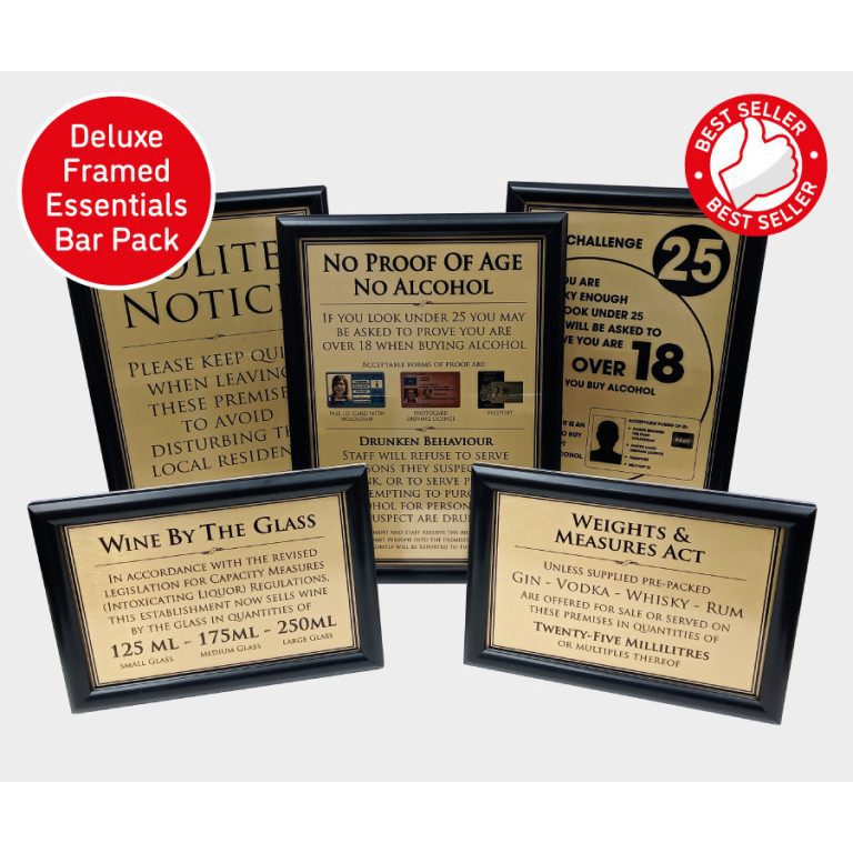 Framed Essential Modern Bar Licensing Gold Signs