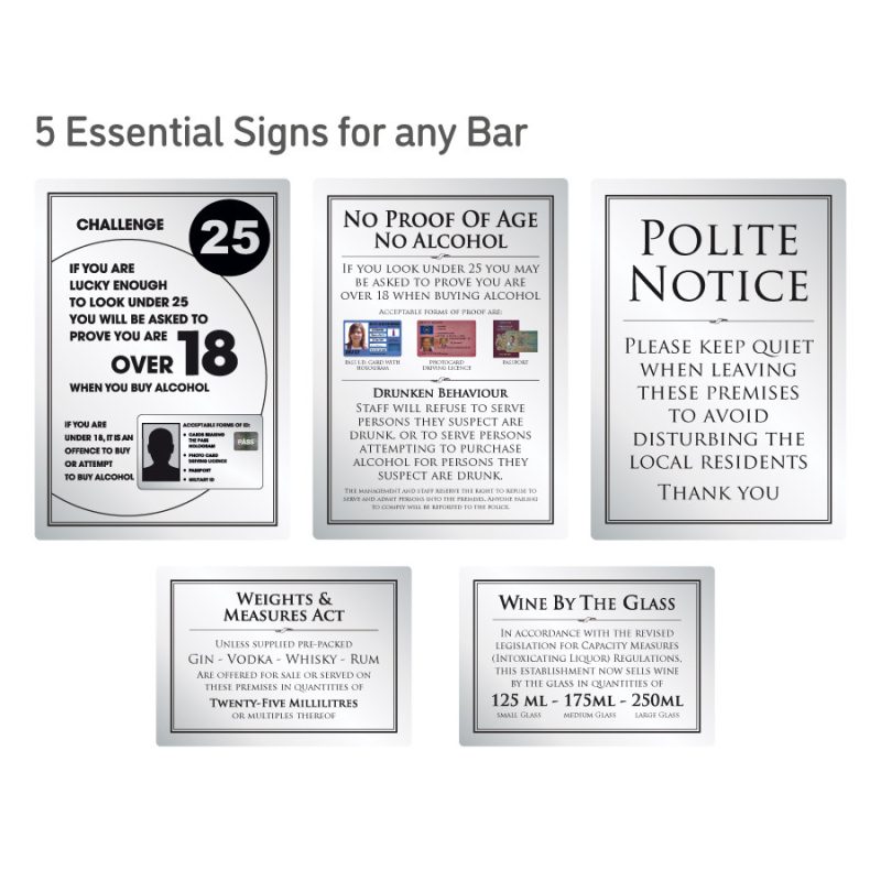Modern Essential Bar Signs Silver Pack