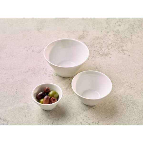 3 white tapered bowls lifestyle image