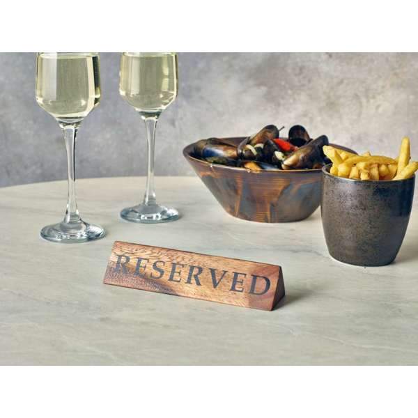 Acacia Wood Reserved Sign on a table setting